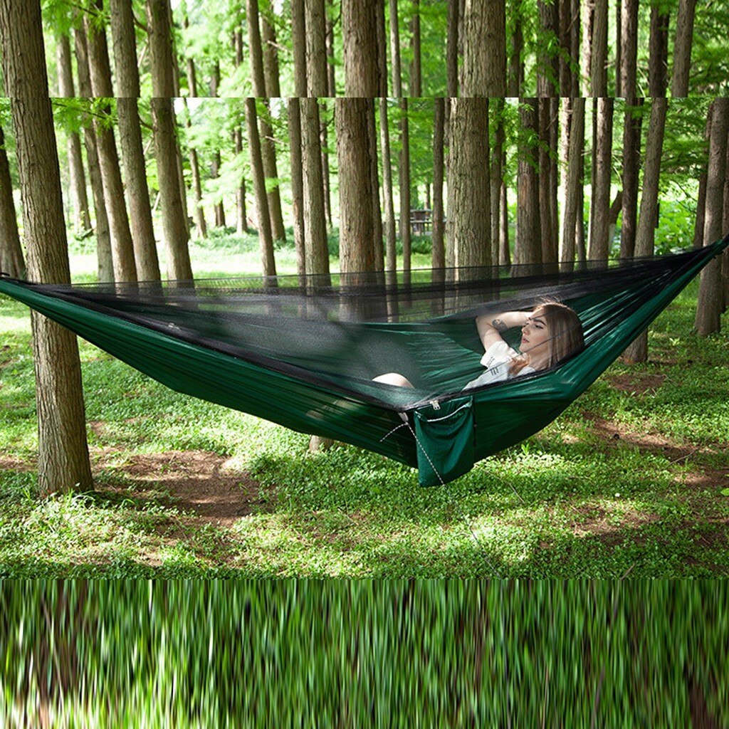 Ultraligh Portable Outdoor Camping Mosquito Outdoor Camping Hammock With Mosquito Net Nylon Hanging Bed Sleeping Swing#35: Green