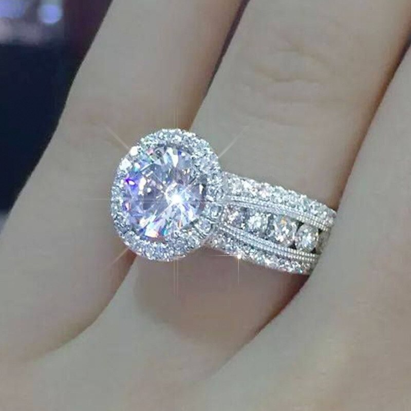 Dazzling Grote Zirkonia Steen Zilveren Kleur Bruiloft Engagement Ringen Voor Vrouwen Mode-sieraden Accessoires: 8