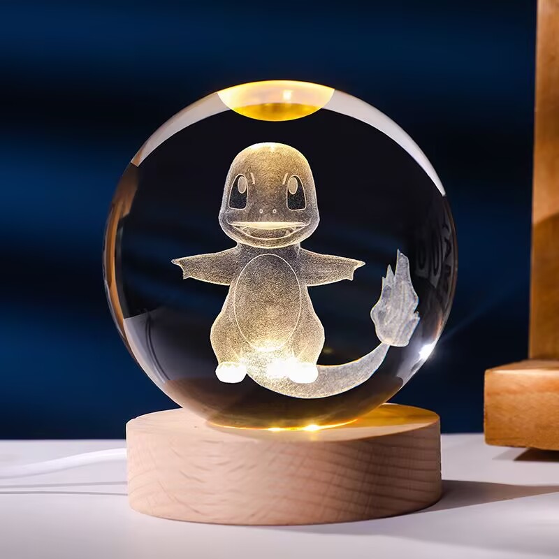 Pokemon bola de cristal 3d pikachu gengar mewtwo base da lâmpada pokeball cristal pokemon bola vidro figura luz da noite presente natal: Cinza claro