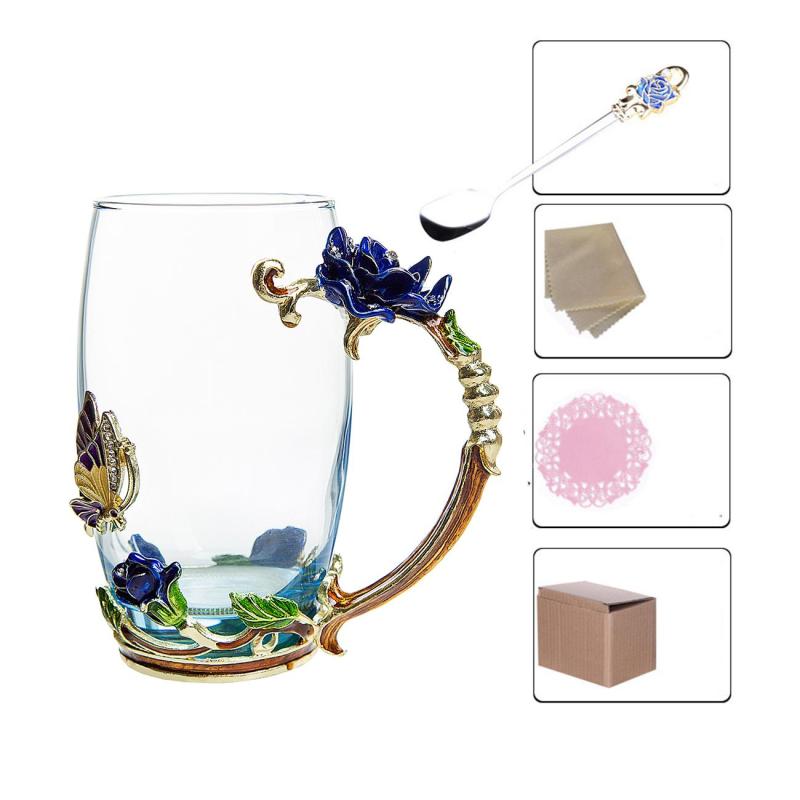 Emalj glas kopp speciell transparent kristall carve mönster för vatten te kaffe hem dricka ware bröllop