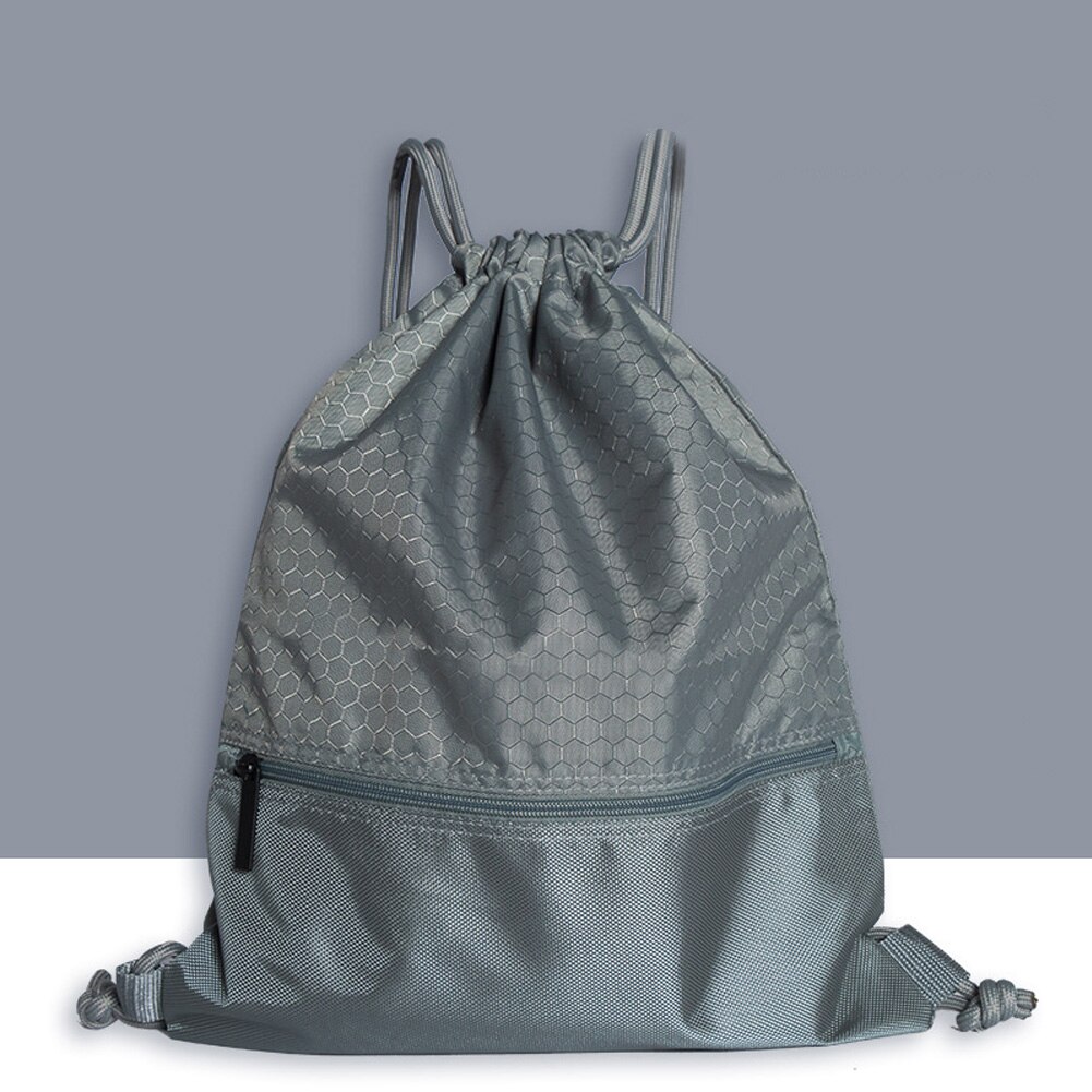 Bolsa deportiva para gimnasio, mochila sólida de nailon plegable con cierre de cordón, resistente al agua, para senderismo, Camping, Playa y natación: Gris