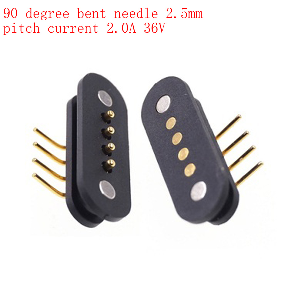 Spring-Loaded Magnetic Pogo pin connector 4 pin Pitch 2.5mm through hole Angled male female 2A36V 90degree DC Power Charge Probe: 1N1S 1set