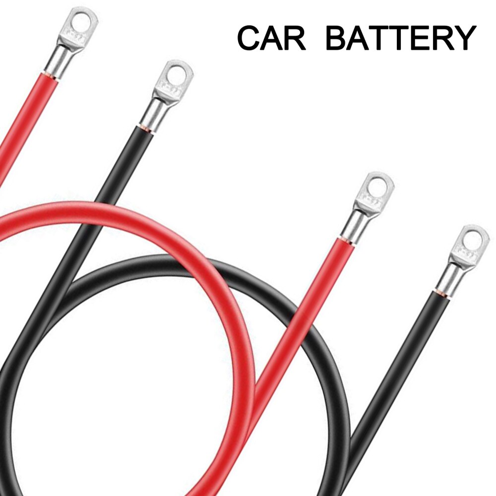 2 Pcs 50cm 100A Wire Copper Negative Battery Ground Cable Terminal Kit 5AWG for RV ATV Car Boat Red Black Cables Terminal