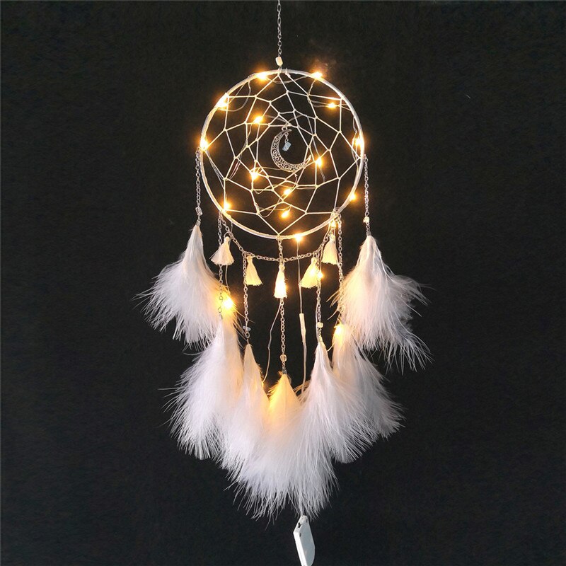 1 Pc Dream Catcher Led Handgemaakte Veren Nachtlampje Opknoping Thuis Kamer Decoratie Baby Muur Decor Voor Baby Bed Bumper decoratie