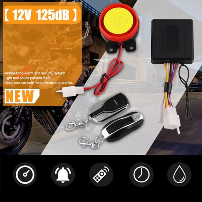 12V Universal Motorcycle Alarm System Scooter Anti-theft Security Alarm System Remote Control Key Fob Anti-theft