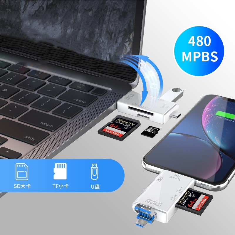 6- i -1 kortlæser micro usb 2.0 type c til sd micro sd tf adapter smart memory sd otg kortlæser til bærbar usb c dock