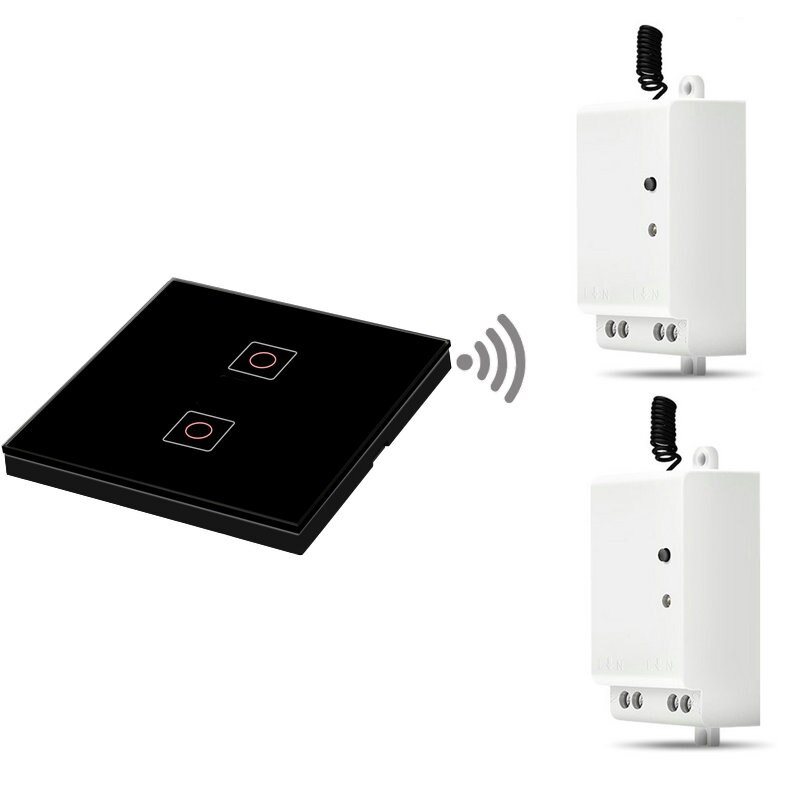 RF433 Smart Switch Remote Control Receiver 1/2/3 Gang Home Appliance Renovation Wireless RF Remote Control Switch: 2 gang black