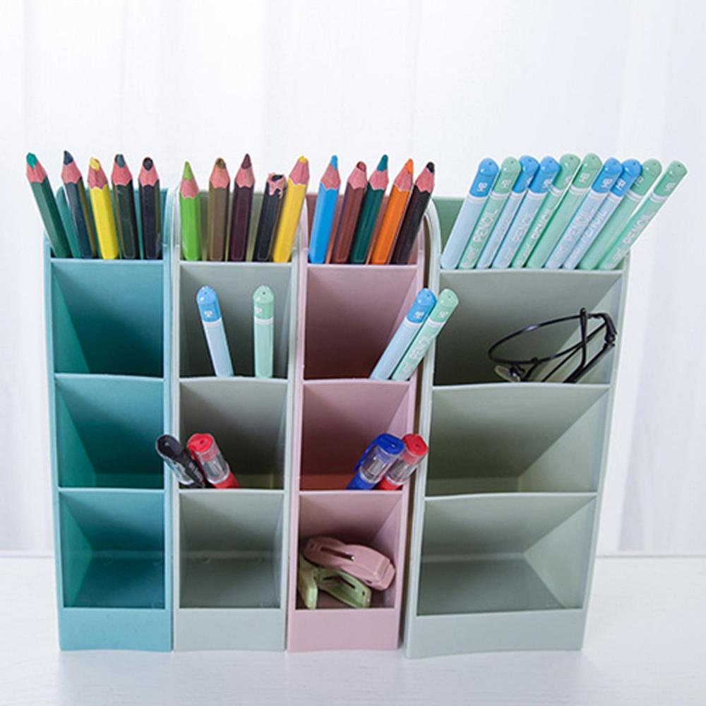 Multifunctional 4 grid desktop pen holder office school storage box blue green pink plastic box desk pen holder pen holder PP3