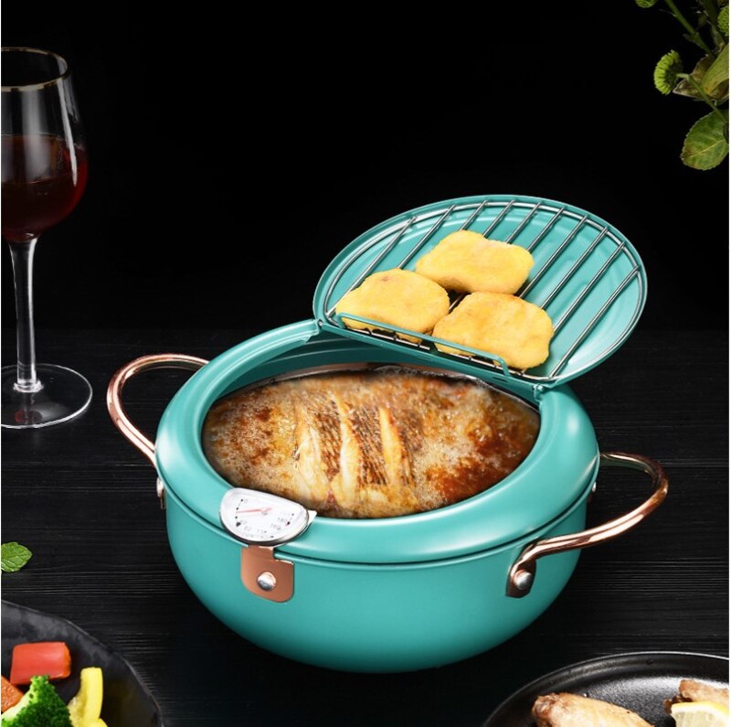 Keuken Frituren Pot Thermometre Tempura Friteuse Pan Temperatuurregeling Gebakken Kip Pot Koken Gereedschap Groen Rvs: Default Title
