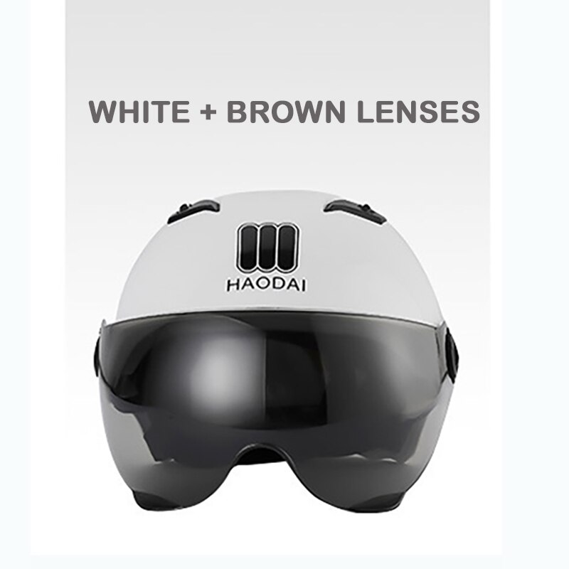 GOPLUS moto casques cyclisme vélo électrique casque Motocross demi casque lentille visières hommes femmes Scooter moto casque: white brown