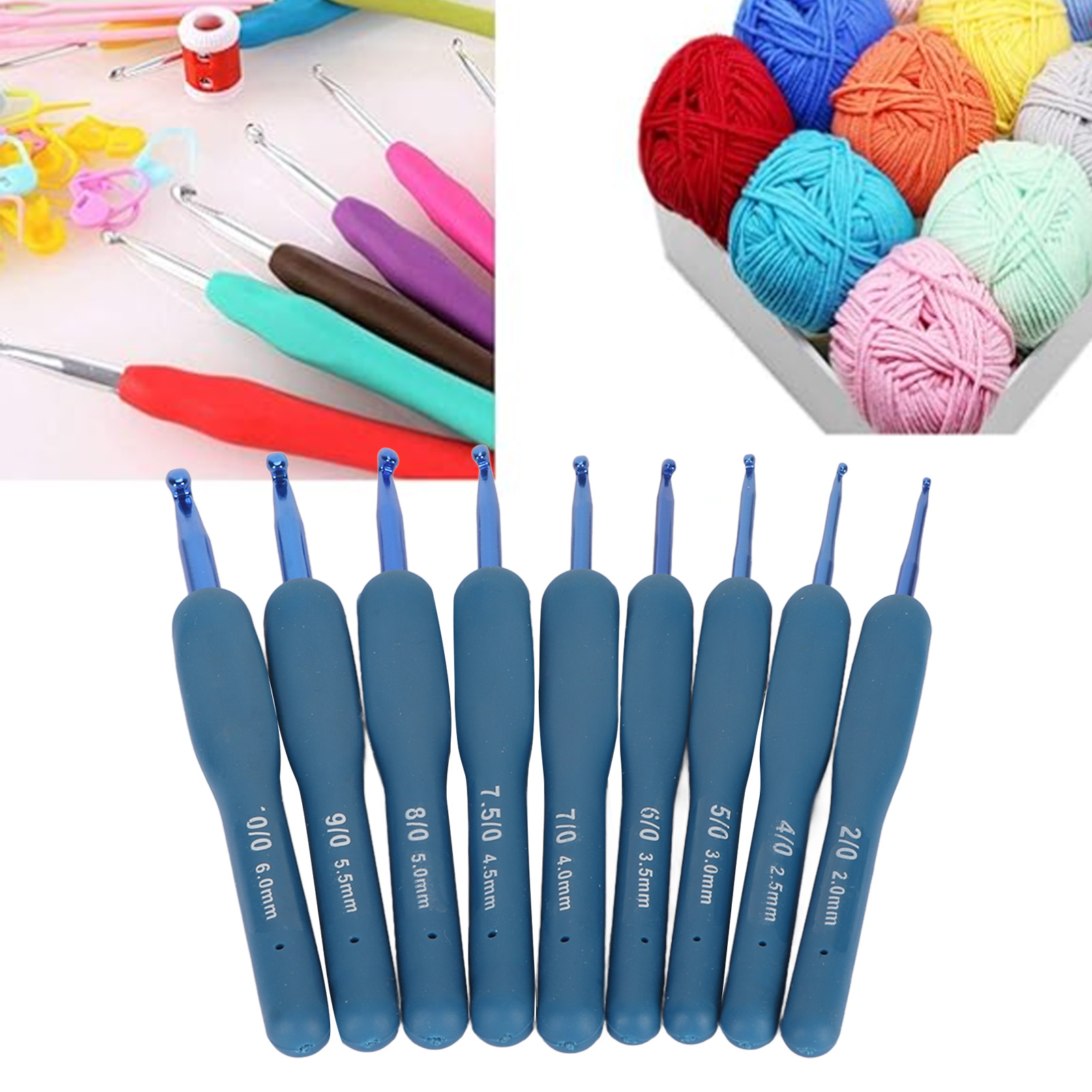 9 Stuks Set Haaknaalden Set Blauwe Ergonomische Zachte Grip Haaknaald Breinaald
