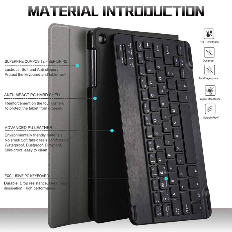 Tablet Keyboard Case for Samsung Galaxy Tab S6 Lite SM-P610 - Bluetooth Keyboard Cover - Black