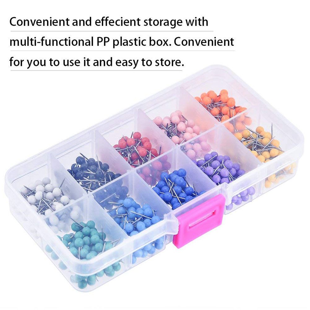 1000 Pieces 1/8 inch Map Push Pins Map Tacks with Plastic Round Heads and Steel Needle Points 10 Colors (Each Color 100 PCS)