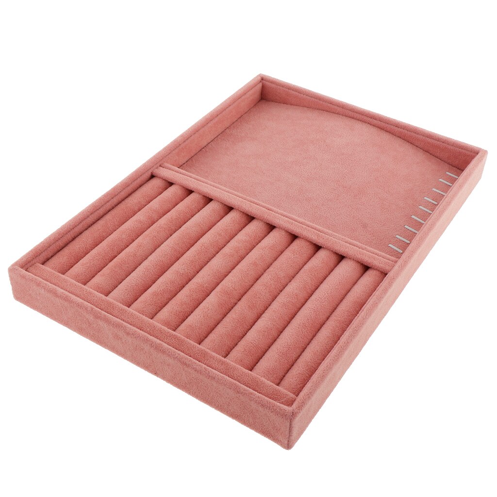 Fløjl smykker ring display organisator sag bakke holder halskæde øreringe bangle smykker opbevaring smykkeskrin stå lyserød: 7 35 x 24 x 3cm