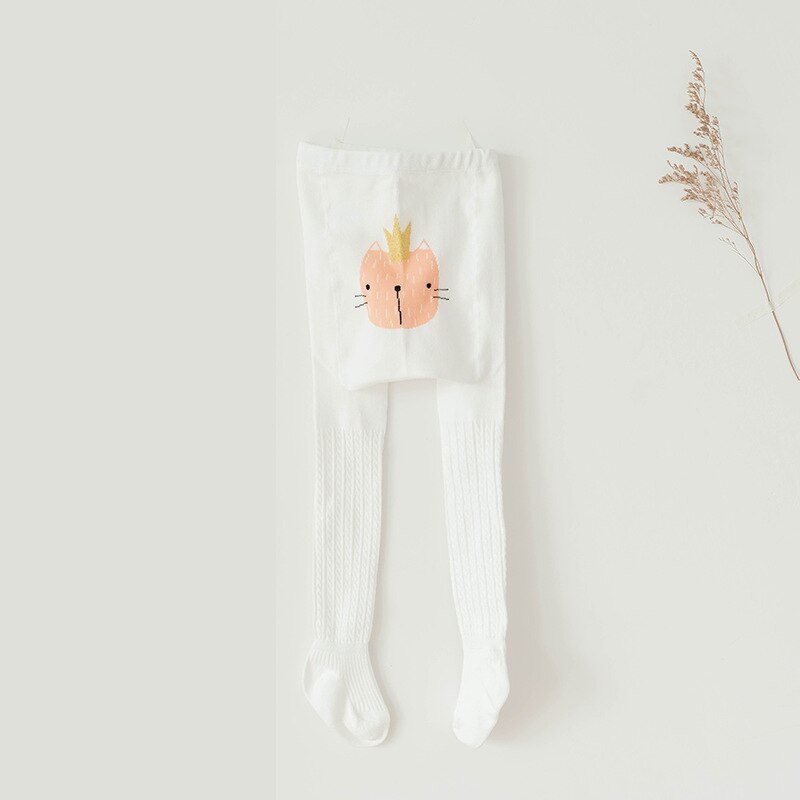 Spring Summer Baby Boys Cotton Pantyhose for Girls Cute Cartoon Tights Big Hip Stockings: white cat / 85-95cm