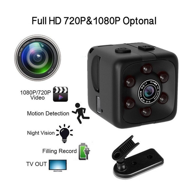 Caméra Sq11 Pro Mini caméra Hd 1080P nuit mouvement visuel numérique Mini caméra aérienne noir plastique