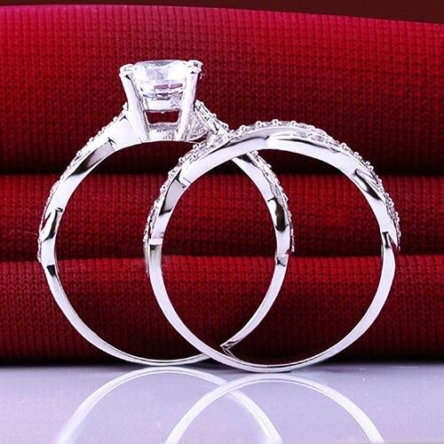 Mode 2 stks vrouwen 925 Rhinestone Engagement Wedding Ring Set