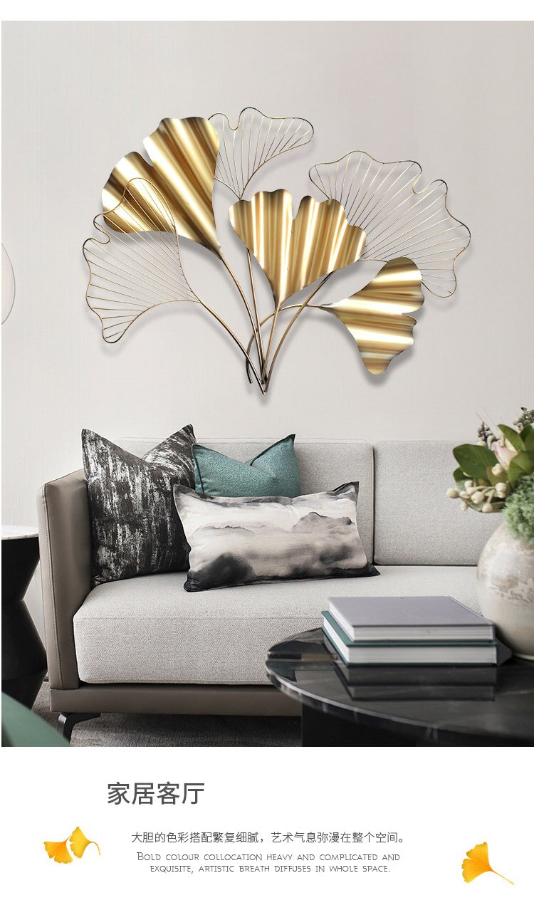 Metal Wall Sculpture Wall Art Decor Bedroom Gold Ginkgo Leaves Living Room Kitchen Ornaments for Indoor and Outdoor
