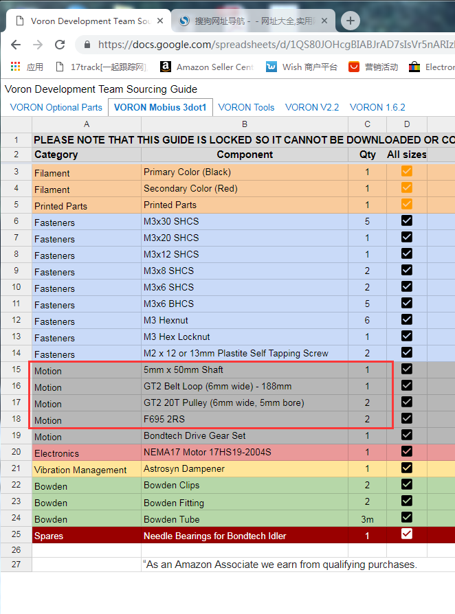 POWGE VORON Mobius 3.1 Set extruder PARTS GATES 188-2GT-6 Timing Belt 20T 2GT pulley Grind flat Shaft 5X50mm Bearing F695 2RS