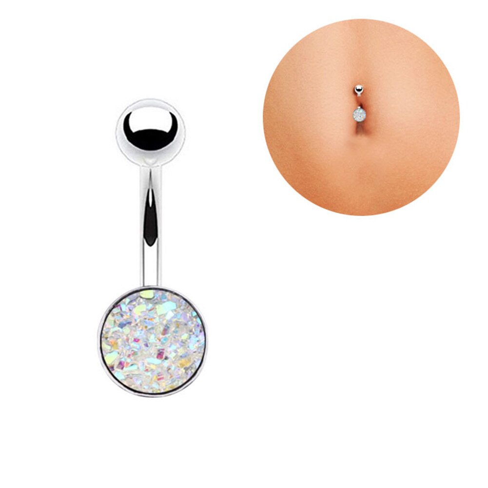 1 Piercings de acero cristal para el vientre, anillo de cuerpo redondo, joyería para el cuerpo, Piercing para el ombligo, Piercing Sexy para la oreja, pendiente de ombligo: Rodio plateado