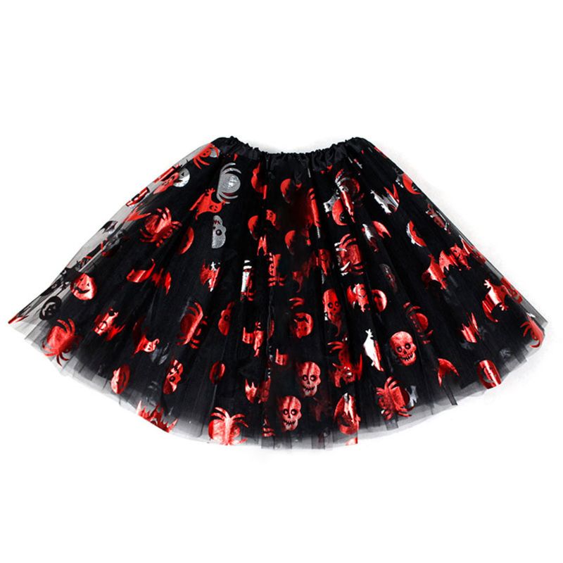 Tutu Rock Mädchen Halloween 3 Schichten Tutu Rock Bunte Kürbis Spinne Schädel Tüll Kostüm Neue: Skull