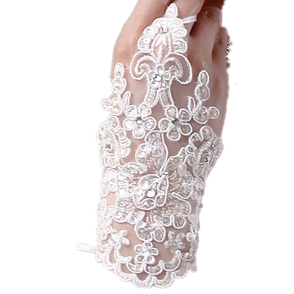 Guantes de encaje cortos sin dedos, baratos, 1 par, para boda, para novia, graduación, , conducir, accesorios de boda: Blanco