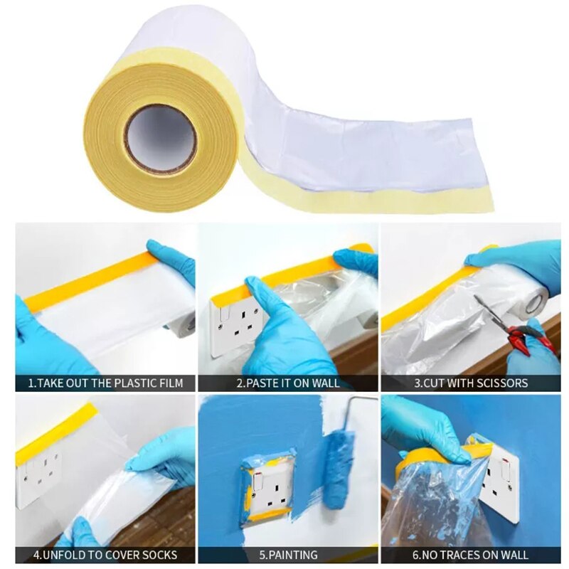 20M 110/55CM Portable Folded Overspray Protective Sheeting Oil Painting Masking Film Dust Cover Plastic Film Barrier Paint Block
