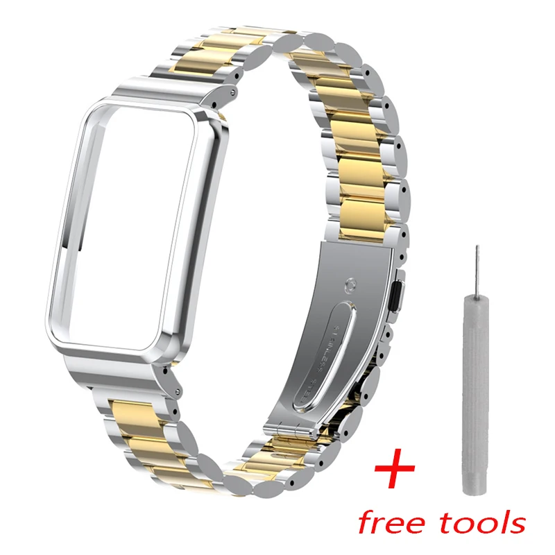 Correa de acero inoxidable para Xiaomi Mi Band 7 Pro, pulsera para reloj inteligente, Protector de caja de Metal, cubierta de pulsera para Mi Band 7 Pro: Red black