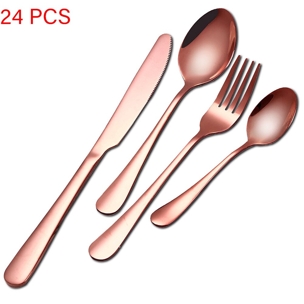 24 Stks/set Goud Bestek Zilverwerk Set Steak Mes Vork Lepel Theelepel Noble Wedding Party Reizen Thuis Luxe Bestek Set: Without box A