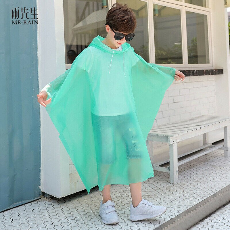 Kvinder mænd voksne eva miljø gennemsigtig regnfrakke med hætte til regnfrakke udendørs regntøj vandtæt poncho: Grønt barn