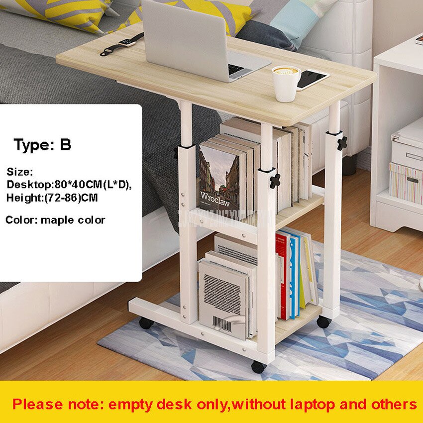 Movable Simple Laptop Table Wood Desktop Height Adjustable Bed Sofa Side Computer Notebook Laptop Desk Table Iron Frame