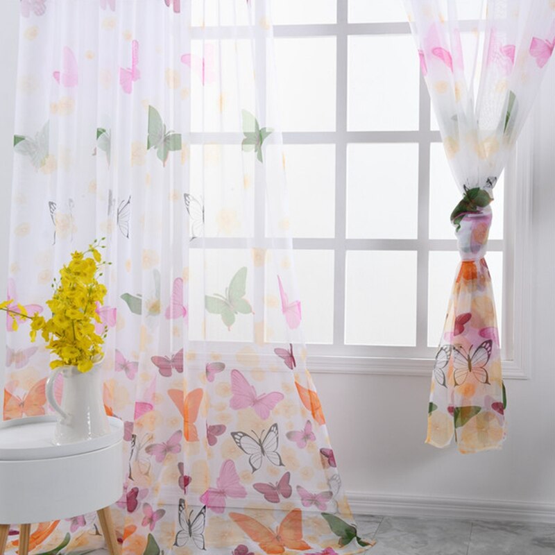 200cm x 100 cm Butterfly Print Sheer Window Panel Curtains Room Divider for living room bedroom Kitchen Room Window Curtain