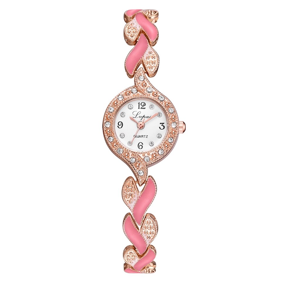 Lvpai brand armbåndsure kvinder luksus krystal kjole armbåndsure ur kvinders afslappede kvartsur reloj mujer: Rosa guld lyserød