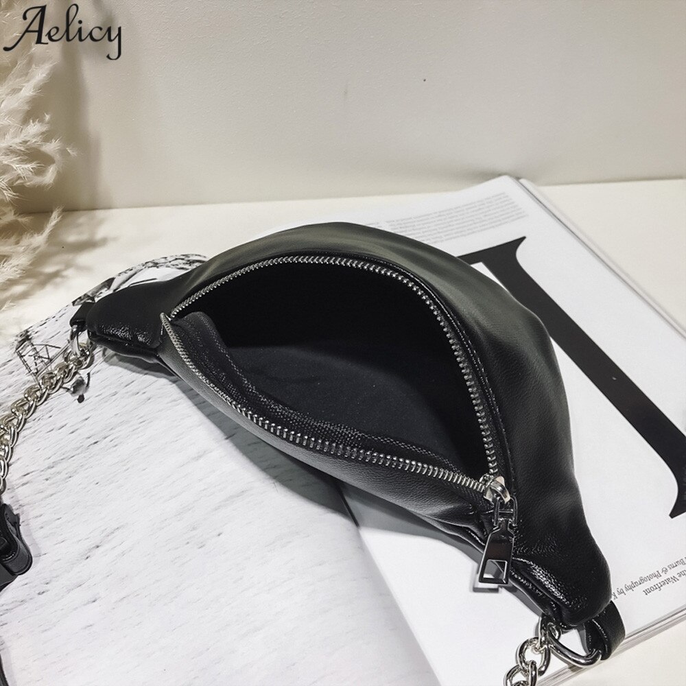 Aelicy Taille Tasche Frauen Heiße Verkäufe Feste Pack Weiblichen Ketten Tasche Schwarz Hobos Form Pu Leder Taille Packs Brust telefon Beutel