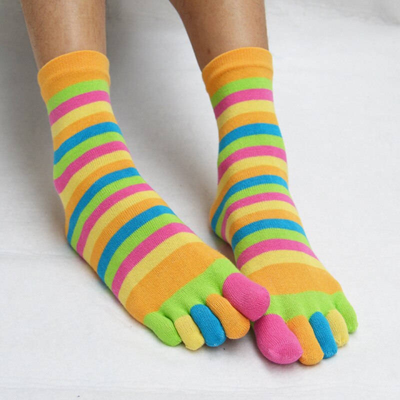 Piger fem-fingerede sokker calcetines bomuld afslappet bløde sokker med tæer farverige kvindelige stribe bugsering sokker: Gul
