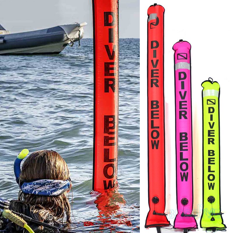 Diving SMB Signal 1.2M/1.5M/1.8M Diving Surface Marker Buoy Diver Below Scuba Diving Inflatable Signal Tube Safety Sausage