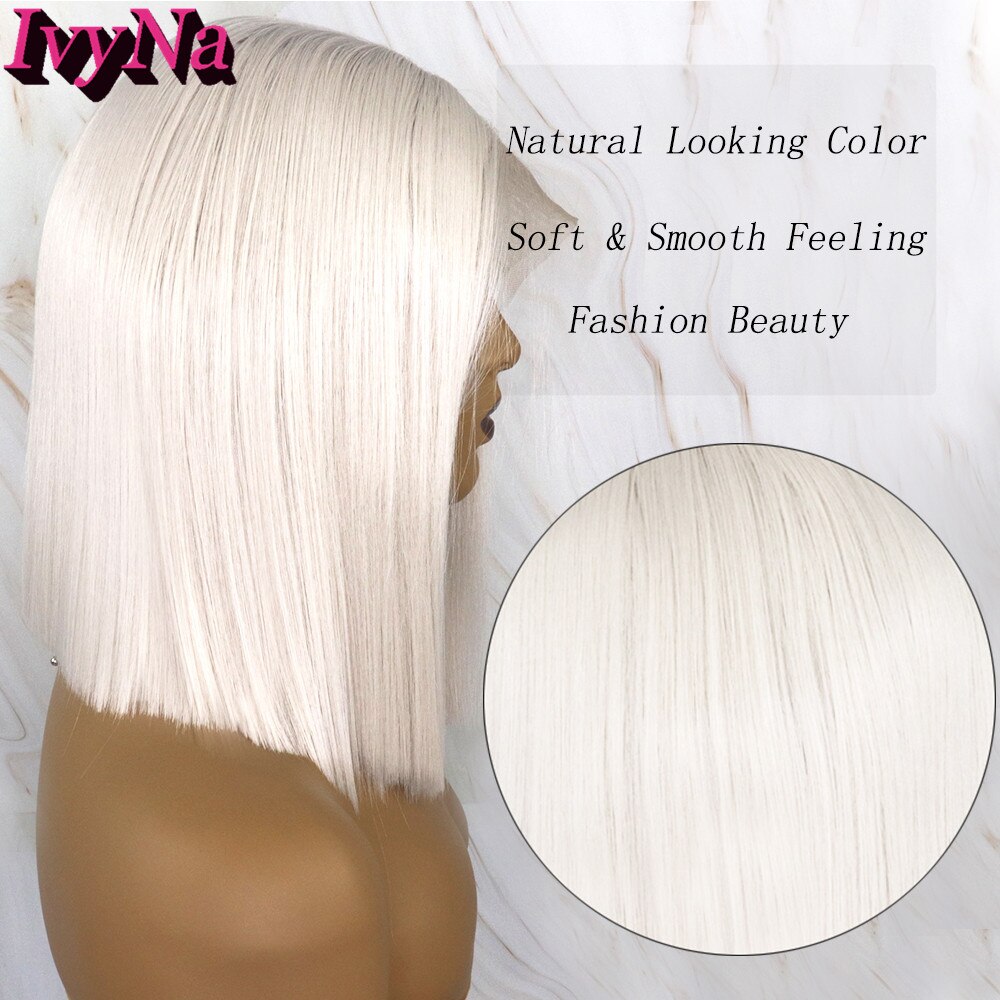 IvyNa Platin blond Kurze Bob Synthetische Spitze Vorderseite Perücken 13x6 Weiß blond 13x6 Spitze frontal Perücken schulter Länge Vor Gezupft
