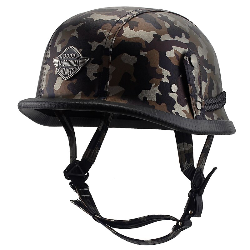 Imitation World War II German Helmet Style Open Face Half Leather Helmet Moto vintage Motorbike Vespa camouflage: 3 / XL
