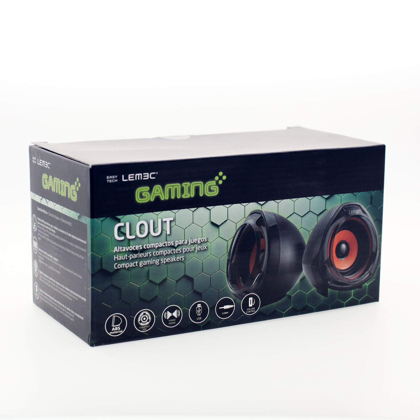 Lemec. Gaming Clout. Altavoces Compactos para juegos. Conector Jack 3,5mm.Compatible Windows y Mac. Negro/Naranja.10x10x10 cm