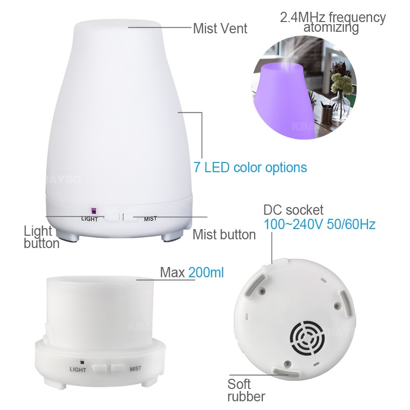 KBAYBO aroma difusor de aceite esencial aromaterapia aire humidfier fresco frío fabricante de niebla con control remoto LED luz de la noche para el hogar