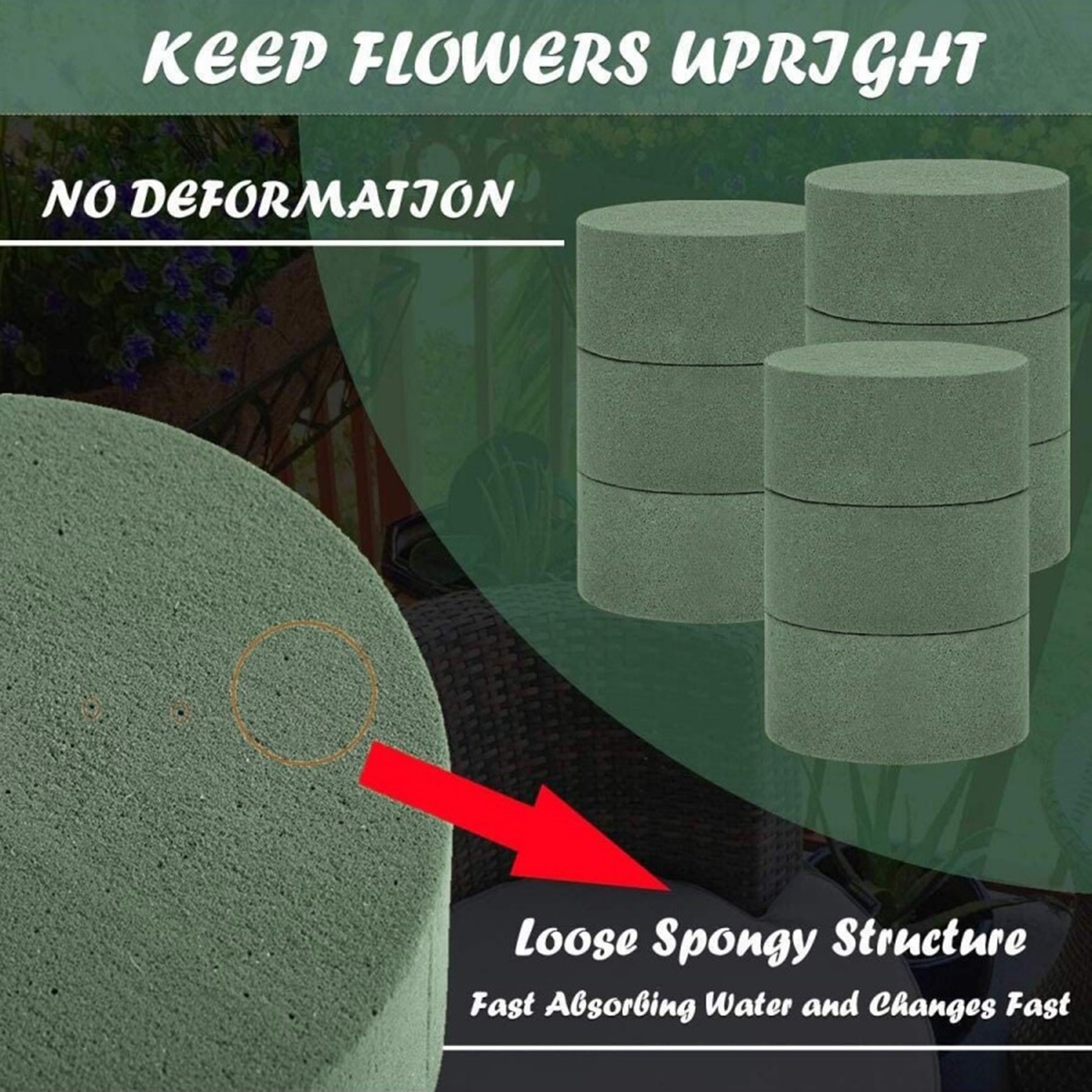 Espuma floral verde, tijolo de espuma floral redondo de 10 peças, blocos de espuma floral seca, lama de flor artificial kit de arranjo de flores diy