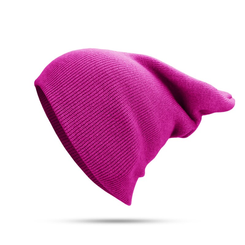 Talvihattu miehille naisten skullies pipot lämmin lippalakki unisex elastisuus neuloa pipo hatut yksivärinen neule tyttö ruusunvihreät hatut: Ruusunpunainen