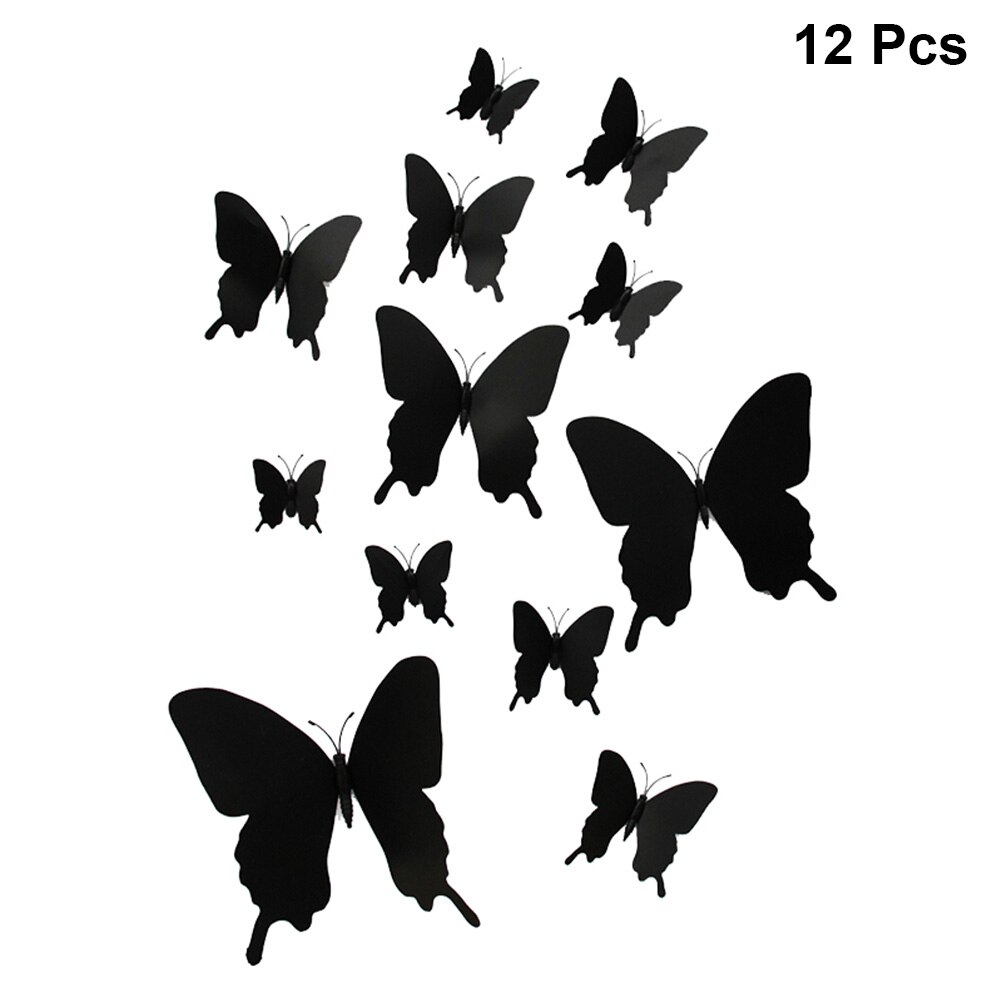 12 Stuks Zwart Single-Layer Swallowtail Vlinder Muurstickers Set 3D Muurstickers Home Decoraties Voor Slaapkamer Woonkamer