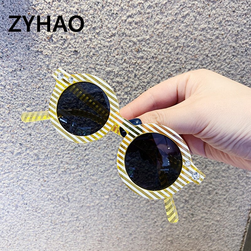 Luksus mærke solbriller børn plast stribe søde runde solbriller  uv400 pink piger drenge solbriller briller gafas de sol