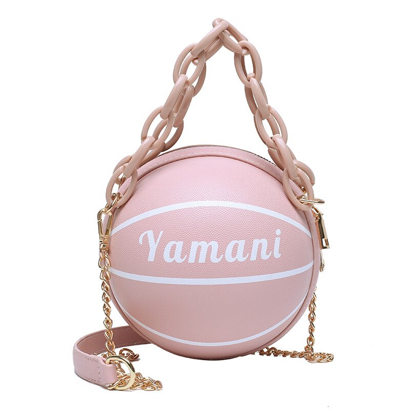 Football Bag Basketball Bag Personality Funny Small Round Bag Handbags For Women Shoulder Bag Leather Messenger Bag: Pink Basketball