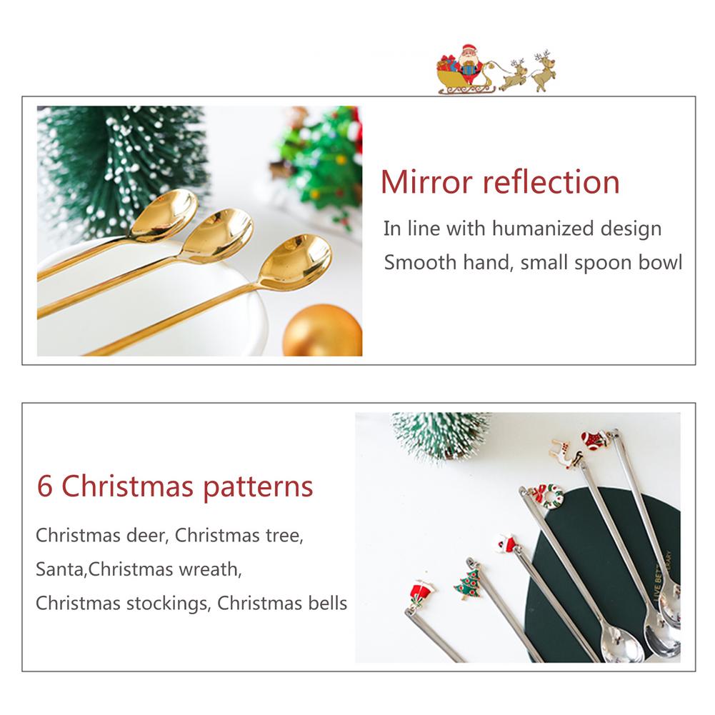 6Stck Weihnachten Löffel einstellen Mini Goldene Teelöffel innovativ Kaffee Löffel Rühren Löffel Zucker Löffel Teelöffel Für Weihnachten