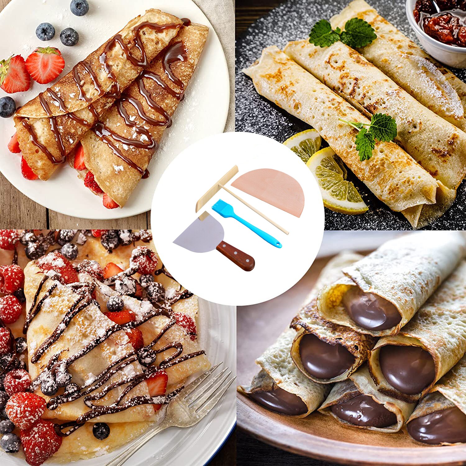 4 stück Crepe Treuer und Spachtel Set Pfannkuchen Makers Crepe Set Kit Tools Alle Natürliche Handgemachte Beechwood T-Form bau