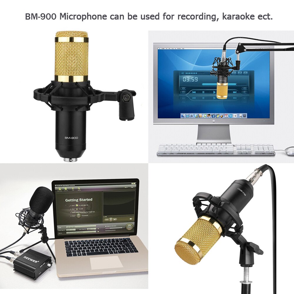 BM 900 Condenser Microphone with Shock Mount Mic Broadcasting Singing Recording KTV Karaoke Wired Mike Computer