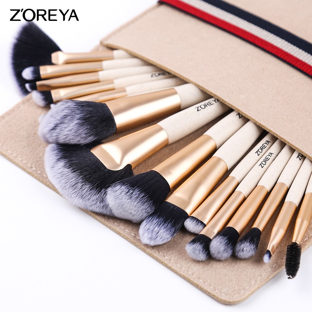 ZOREYA-Juego de brochas de maquillaje, 16 piezas, brochas de maquillaje Premium, brochas de base en polvo, ventilador, sombra de ojos, brocha de mezcla,