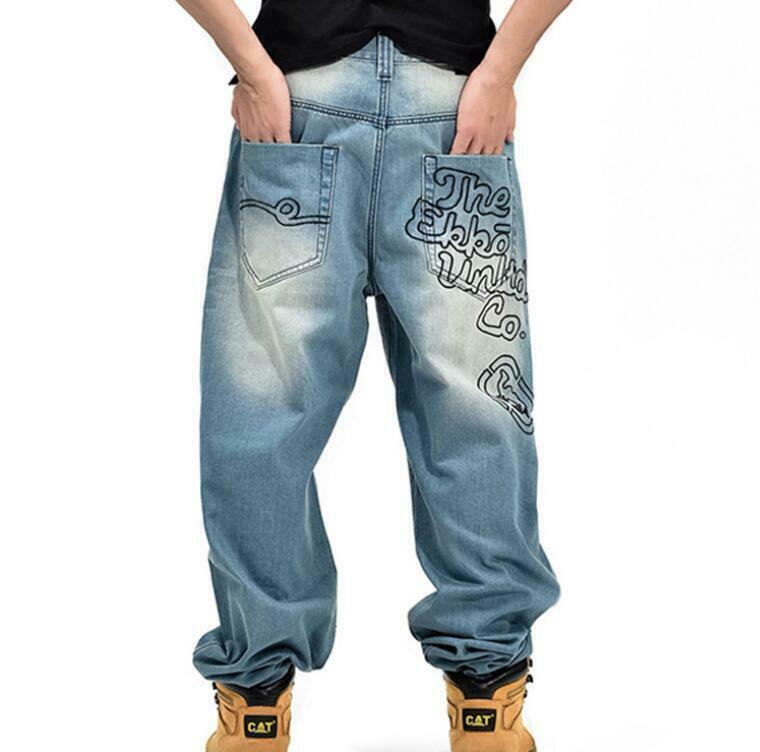 Mens Hip-Hop Jeans Denim Relaxed Baggy Loose Streetwear Pants Trousers Biker Plus Size 30-46